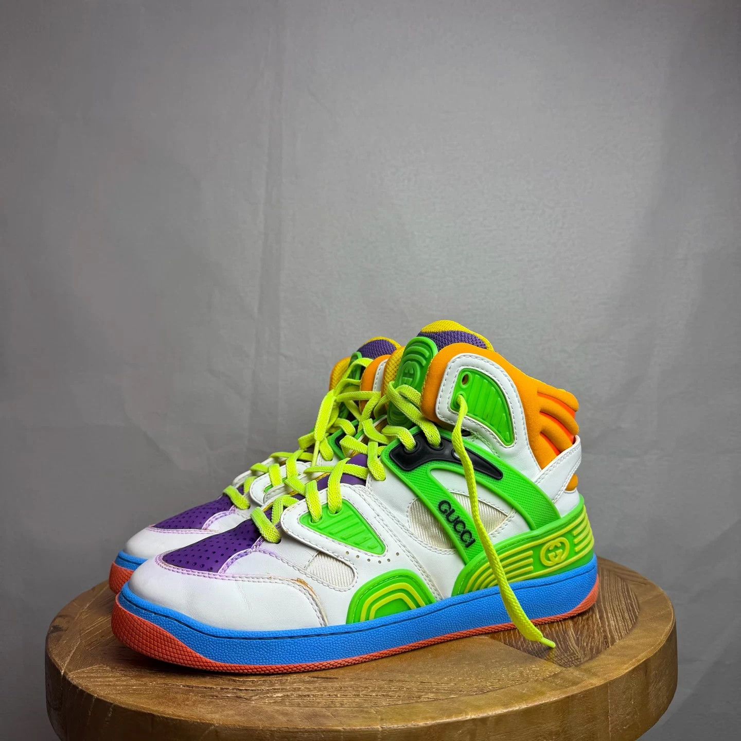 Gucci GUCCI Basket Retro Sneakers White Green Purple 40 95% New Size US 7 / EU 40 - 1 Thumbnail
