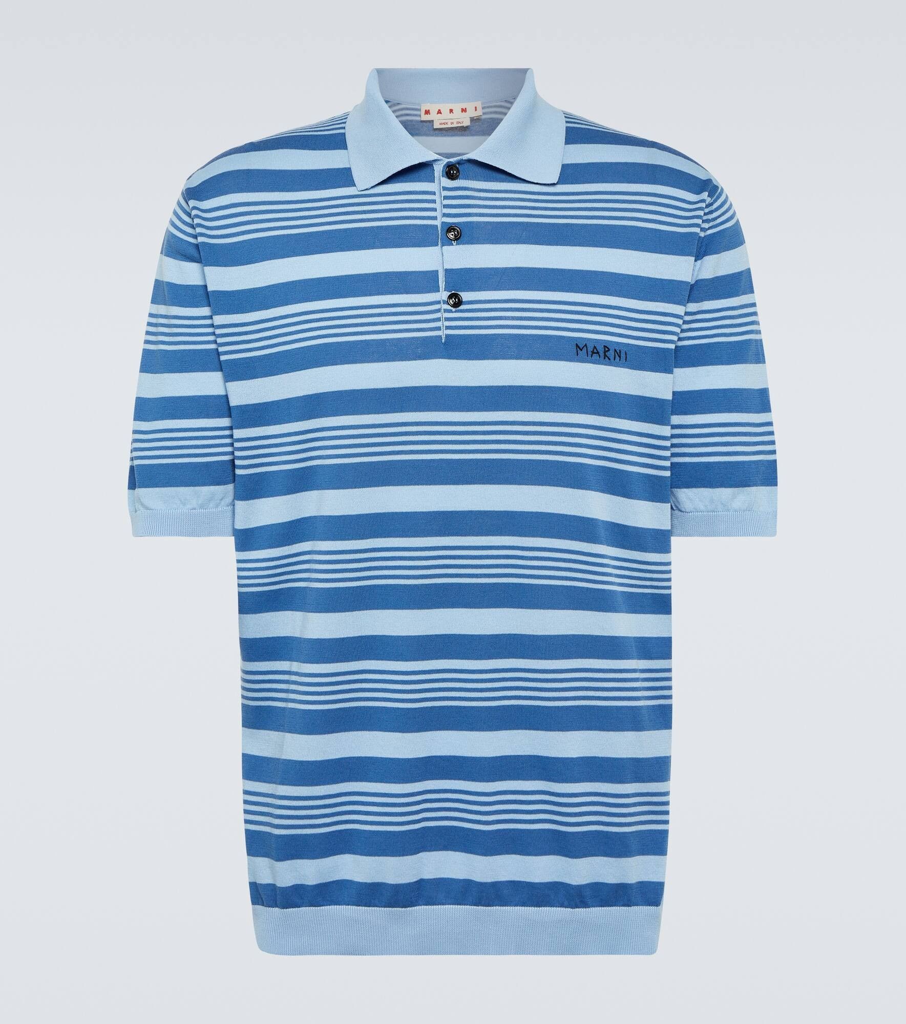 o1w1db11125 Striped Cotton Polo Shirt in Blue