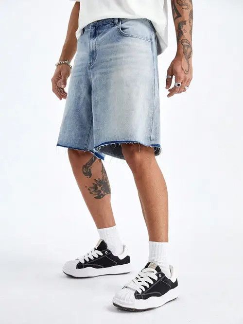 Jean Distressed Washed Y2k Shorts Jorts Denim Size US 33 - 3 Thumbnail
