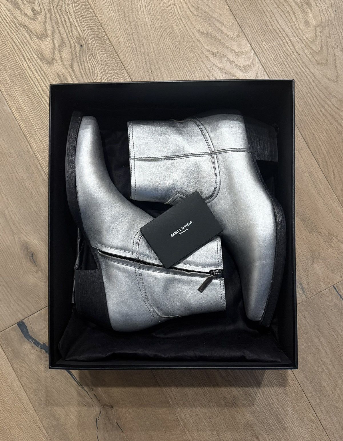 Saint Laurent Paris FW19 Saint Laurent Silver Lukas Boots Size US 10.5 / EU 43-44 - 2 Thumbnail