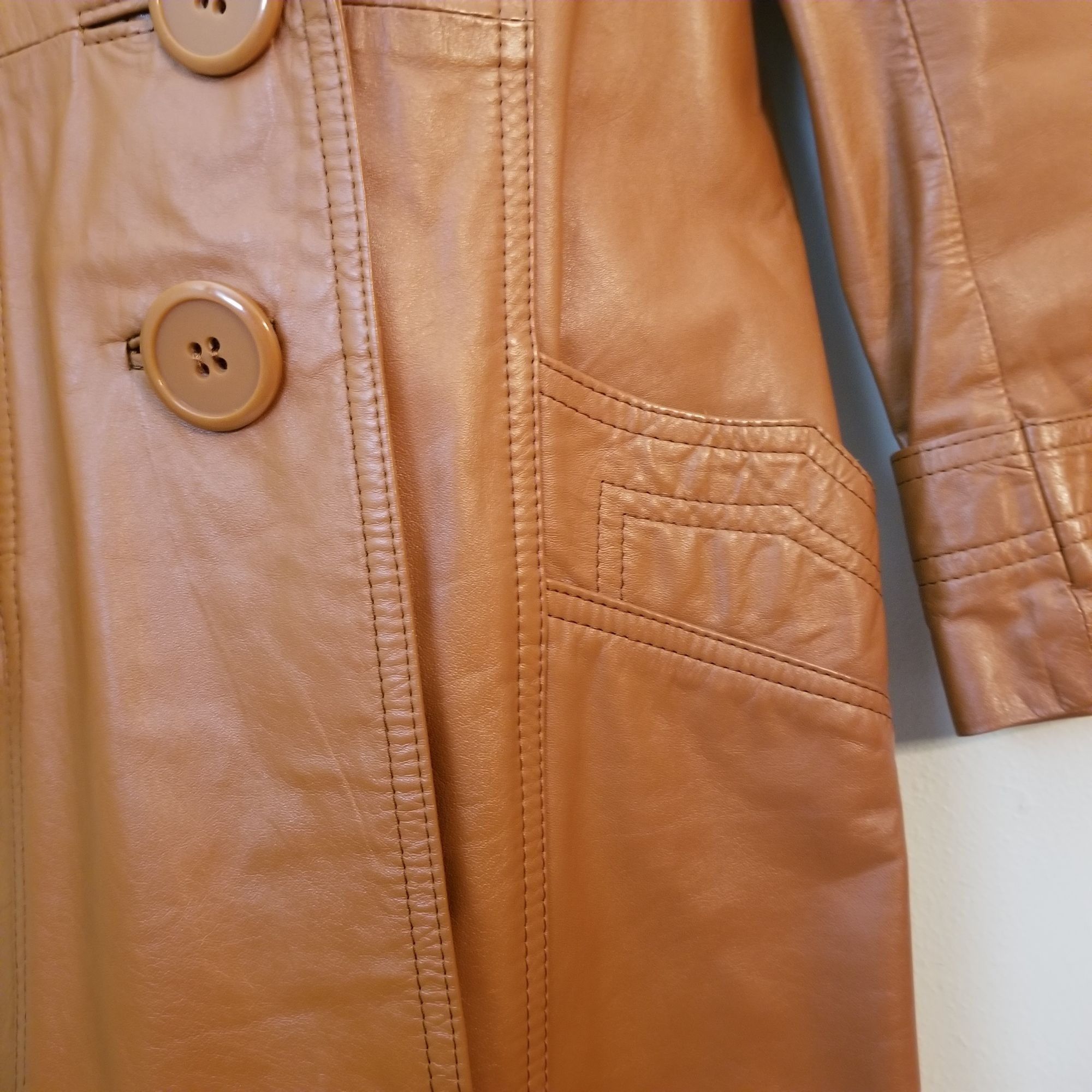 Other PBD Leather USA Camel Brown Trench Coat Belted S/M Buttersof Size M / US 6-8 / IT 42-44 - 7 Thumbnail