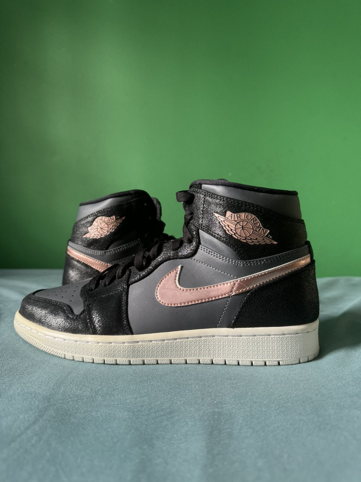 image of Nike Air Jordan 1 High Bronze Medal 2016 Shoes in Black, Men's (Size 9)
