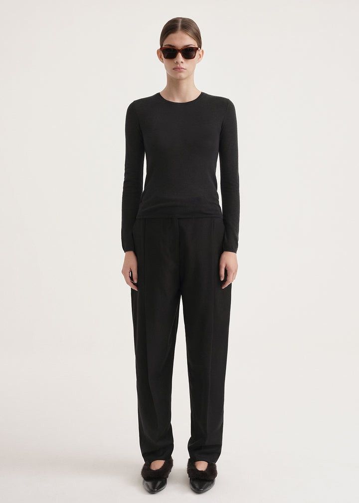 Toteme o1mle0525 Thin Cashmere T-Shirt in Black Size XXS / US 00 / IT 34 - 2 Thumbnail