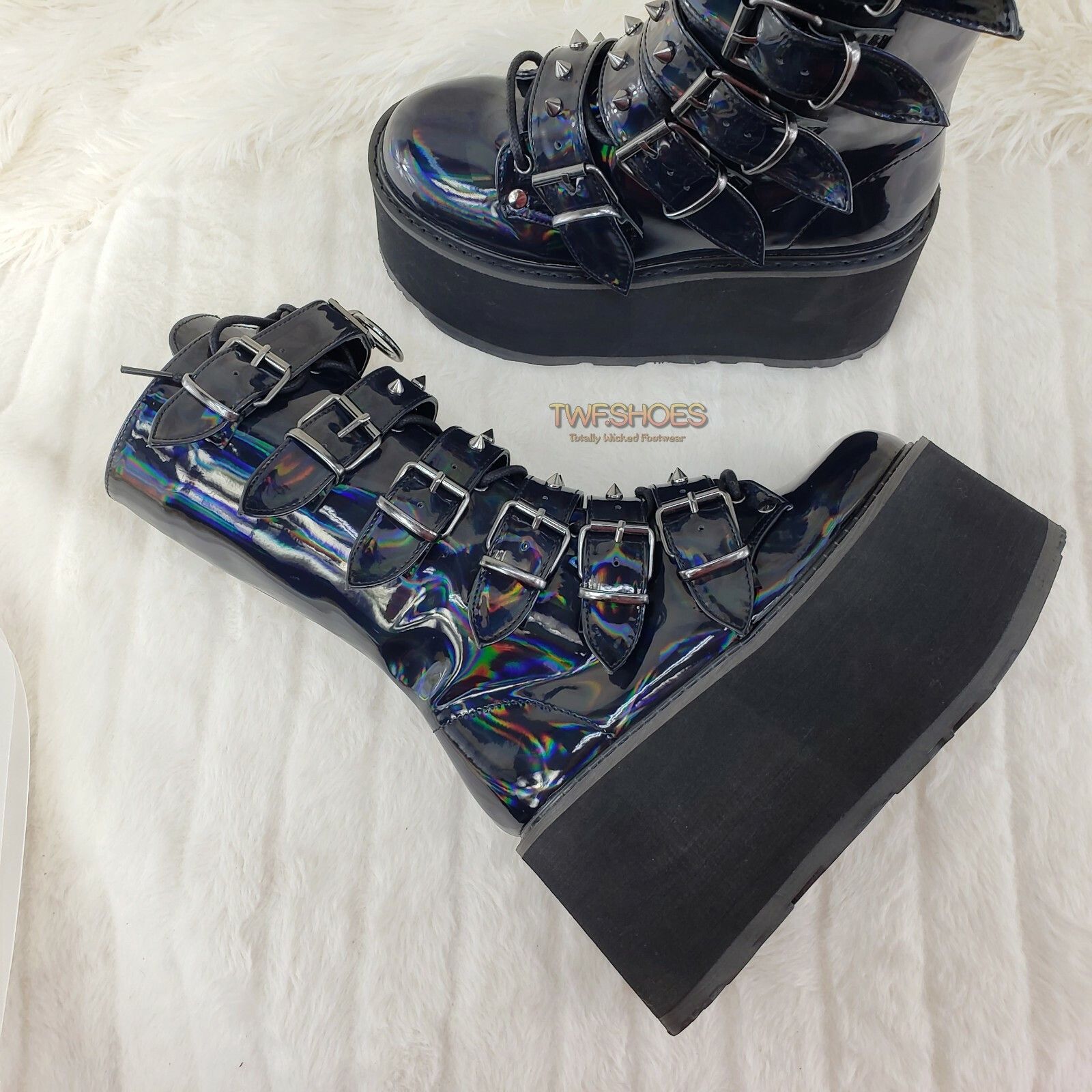 Demonia Cult DEMONIA Damned 225 Goth Punk Grunge 3.5" Platform Calf Boots Size US 6 / IT 36 - 5 Thumbnail