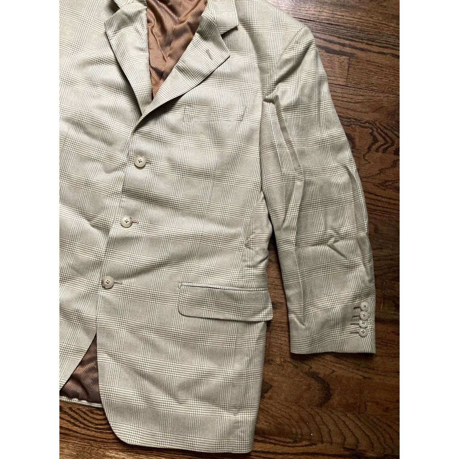 Luigi Bianchi Luigi Bianchi Mantova Blazer Mens 40R Bamboo Notch Lapel Plaid Beige Italy Jacket Coat Regular Button Two-Button Size 40R - 3 Thumbnail