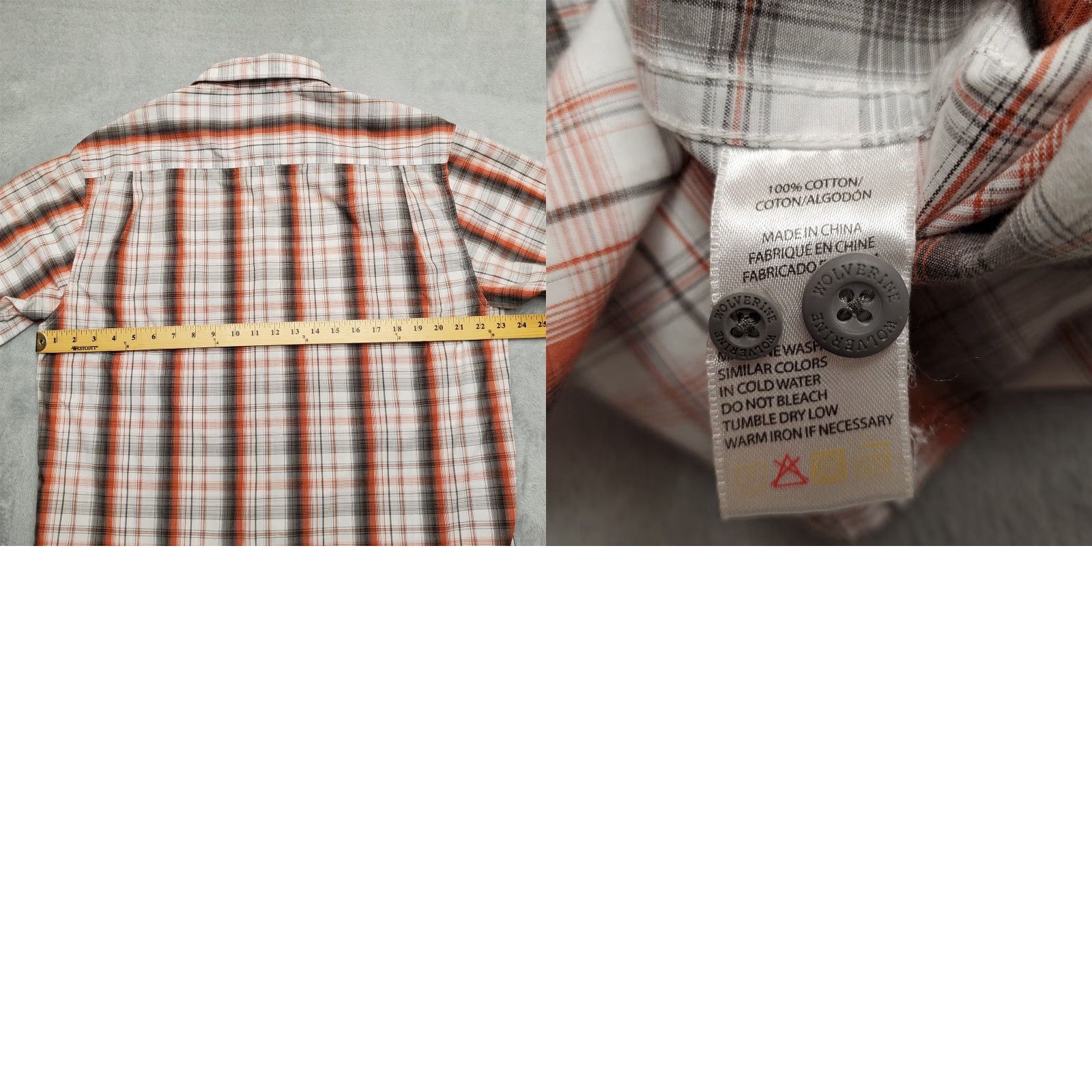 Vintage Wolverine Shirt Mens Orange Gray Plaid Short Sleeve Cotton Summer Outdoor Casual Shirt Size US L / EU 52-54 / 3 - 8 Thumbnail