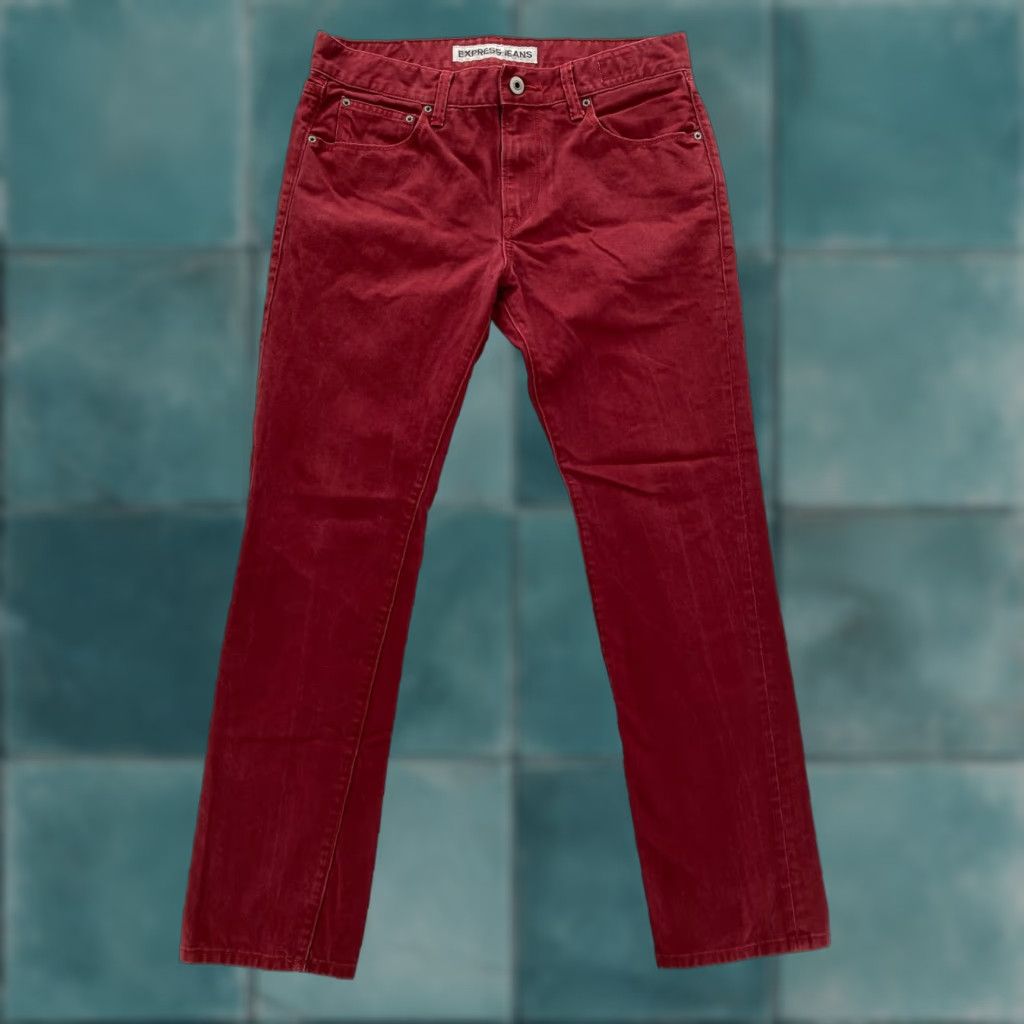 Express Express Jeans Mens 32x32 Rocco Slim Fit Button Fly Red Denim Grunge Style Jeans Size US 32 / EU 48 - 1 Thumbnail