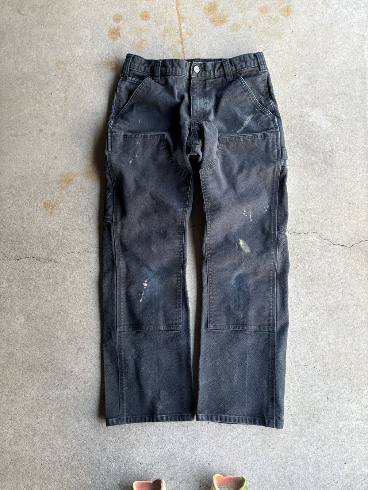 Carhartt × Vintage Crazy Faded Black Double Knee Carhartt Wide Leg Pants Size US 32 / EU 48 - 2 Thumbnail