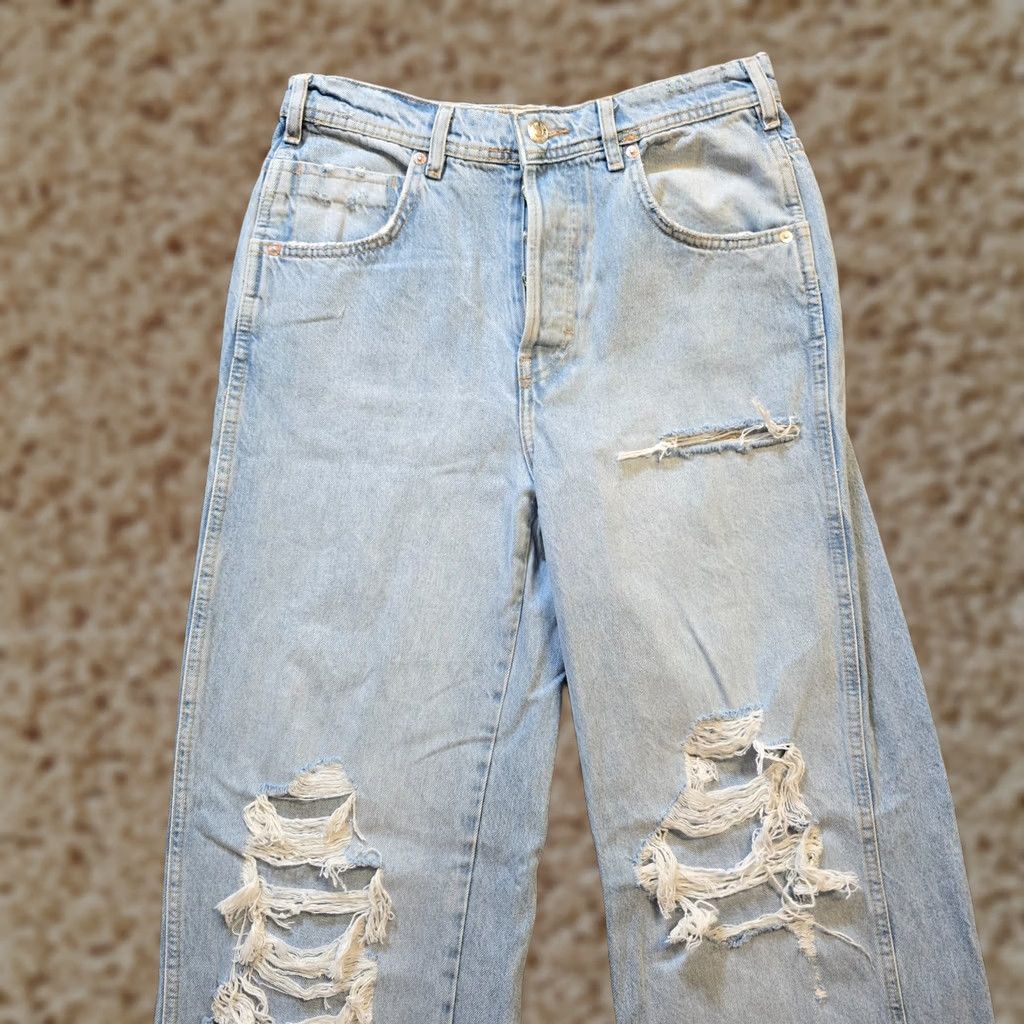 Free People Free People Jeans Womens 25 Blue Wide Leg Button Fly Distressed Raw Hem Casual Bohemian Fall Summer Spring Winter 5-Pocket Mens? Size 42" / US 20 - 1 Thumbnail
