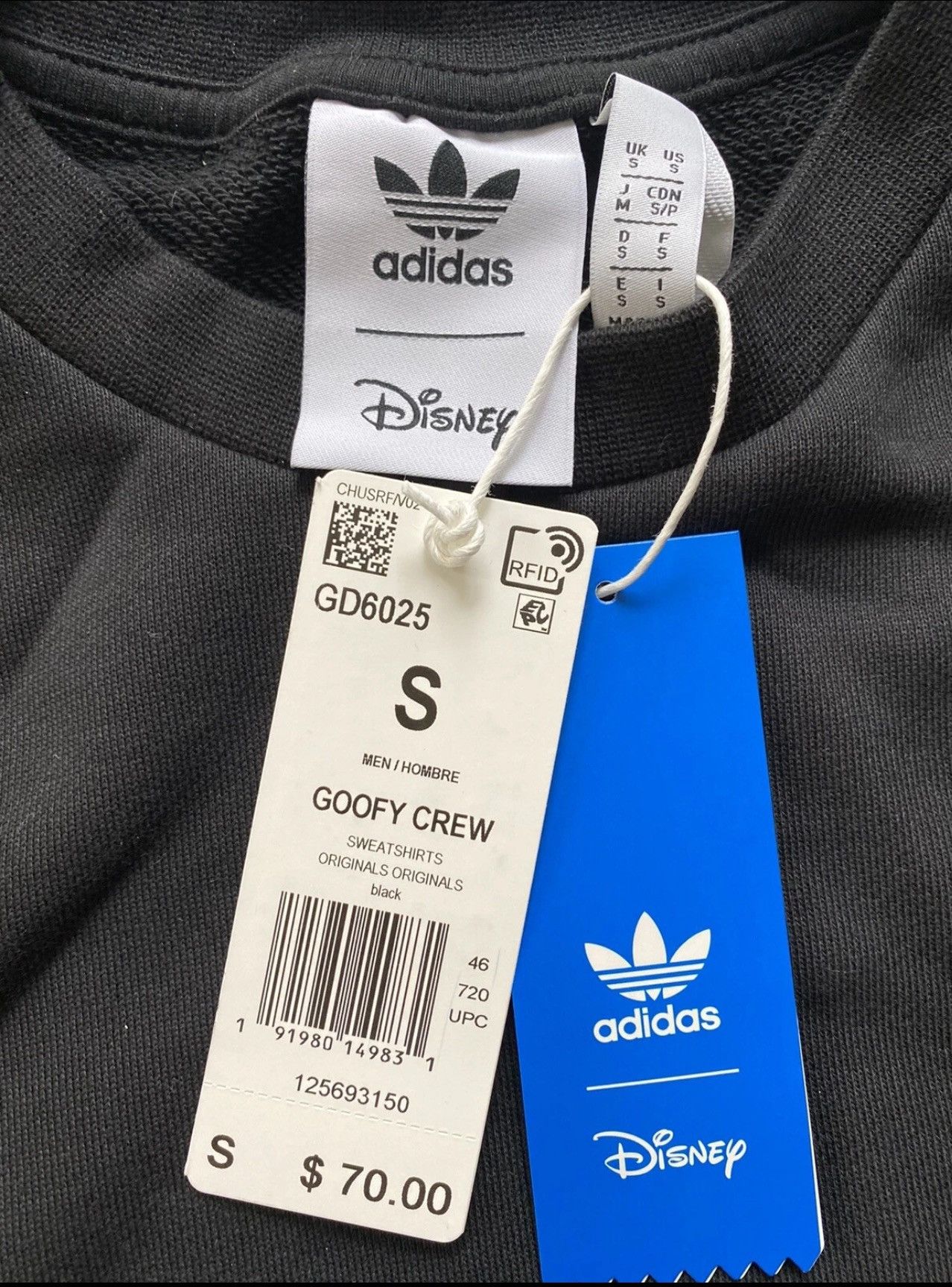Adidas × Disney Adidas x Disney Goofy Long Sleeve Black Sweatshirt SZ Small Size US S / EU 44-46 / 1 - 4 Thumbnail