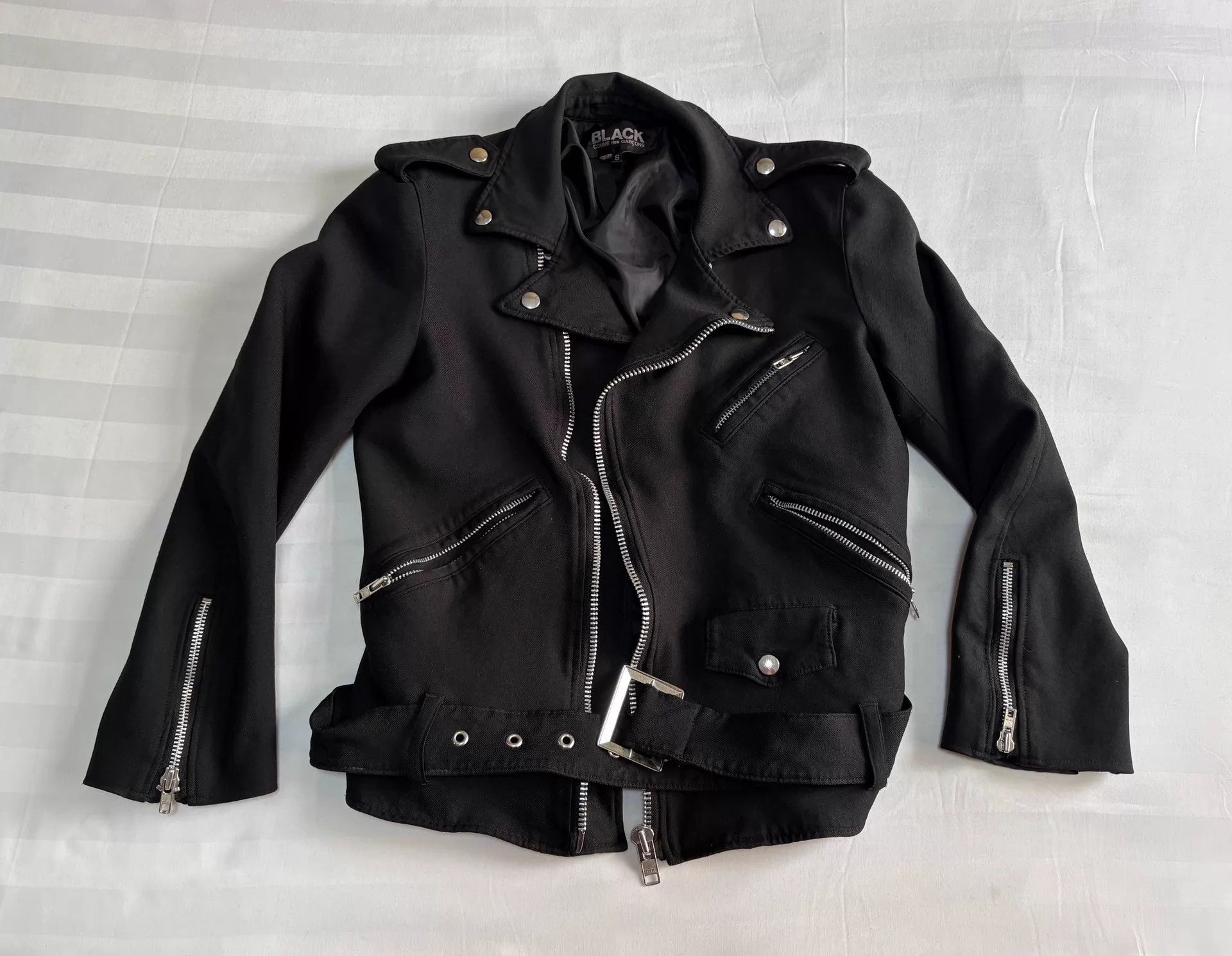 Comme des Garcons CDG Black Pleated Biker Jacket with Curved Zippers Size US M / EU 48-50 / 2 - 2 Thumbnail