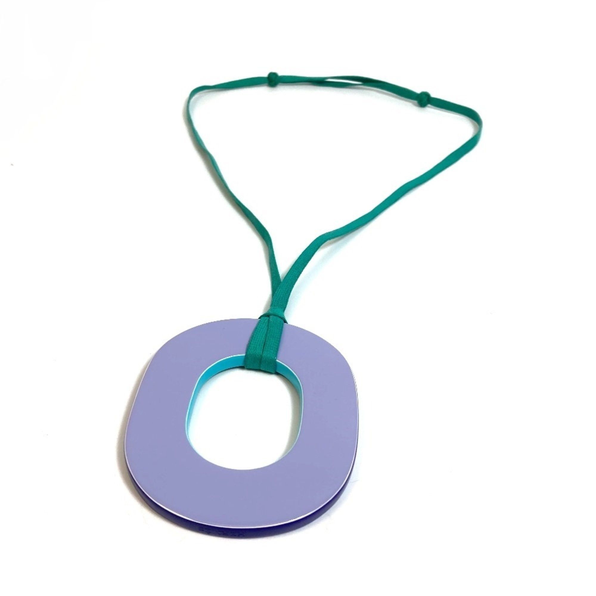 HERMES Issum Pigment GM Wood Pendant Necklace Lacquer Women's Curacao/Palm/Blue Green and Purple