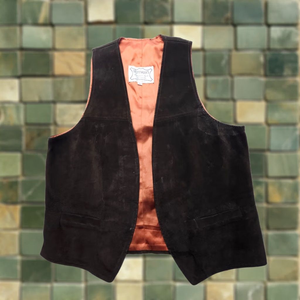 Vintage Vtg Hoffmans Leather Suede Vest Mens 42 Brown Open Western Urban Cowboy 70s USA Vest Mens Brown 42 Size US XS / EU 42 / 0 - 1 Thumbnail