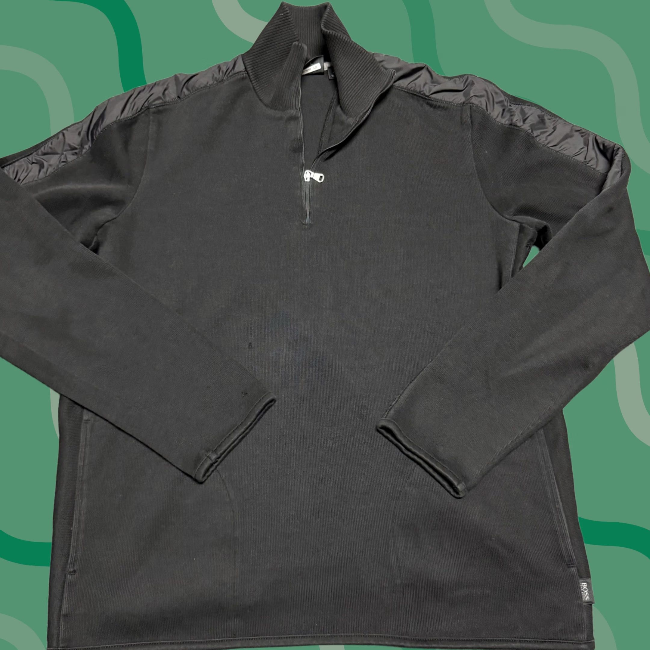 Hugo Boss HUGO BOSS Sweater Mens Large Black 1/4 Zip Sondrio Pullover Knit Sweatshirt Mock Neck Logo Zipper Size US L / EU 52-54 / 3 - 1 Thumbnail