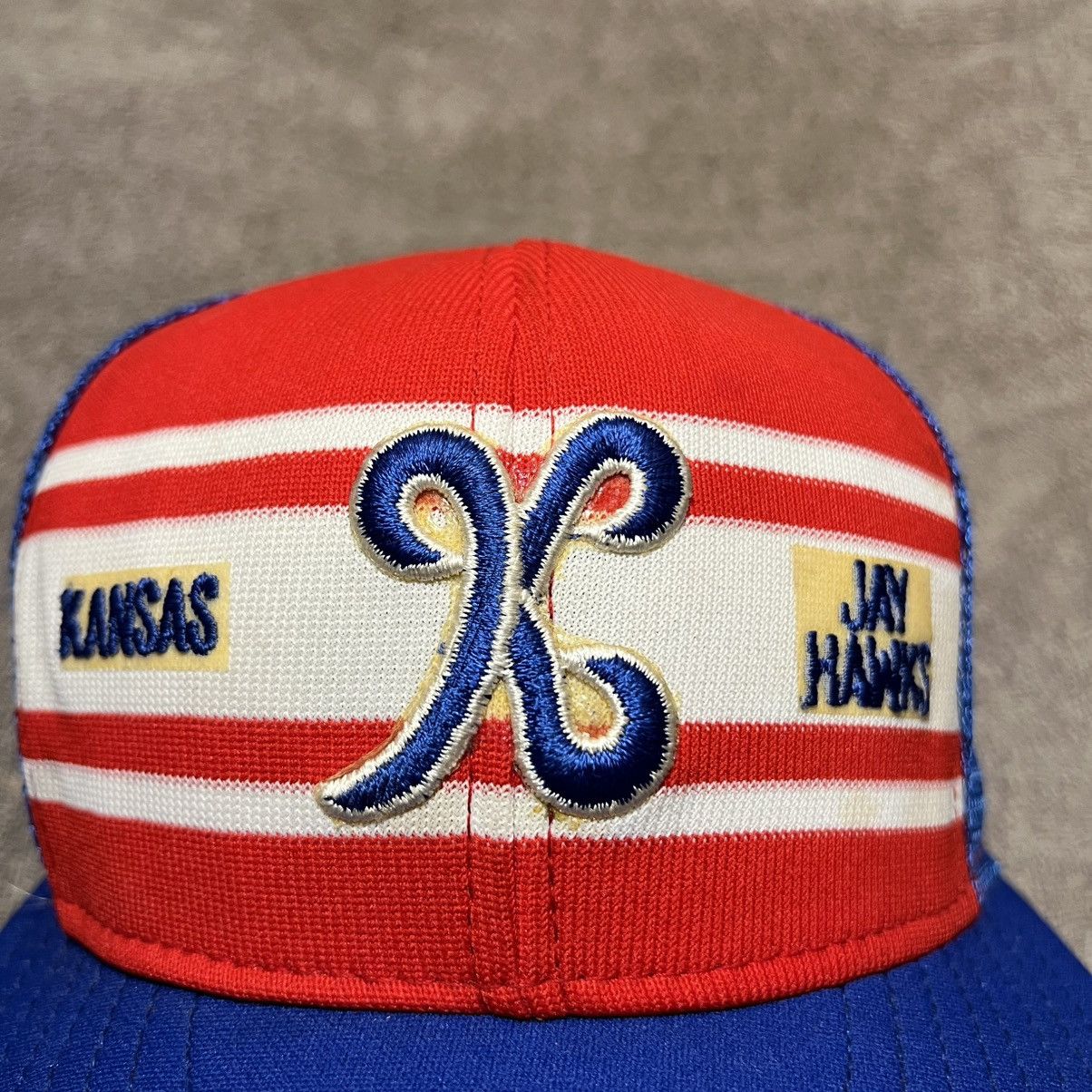 NCAA × Vintage Vintage 80s Kansas Jay Hawks AJD Mesh Trucker Hat SnapBack Size ONE SIZE - 5 Thumbnail