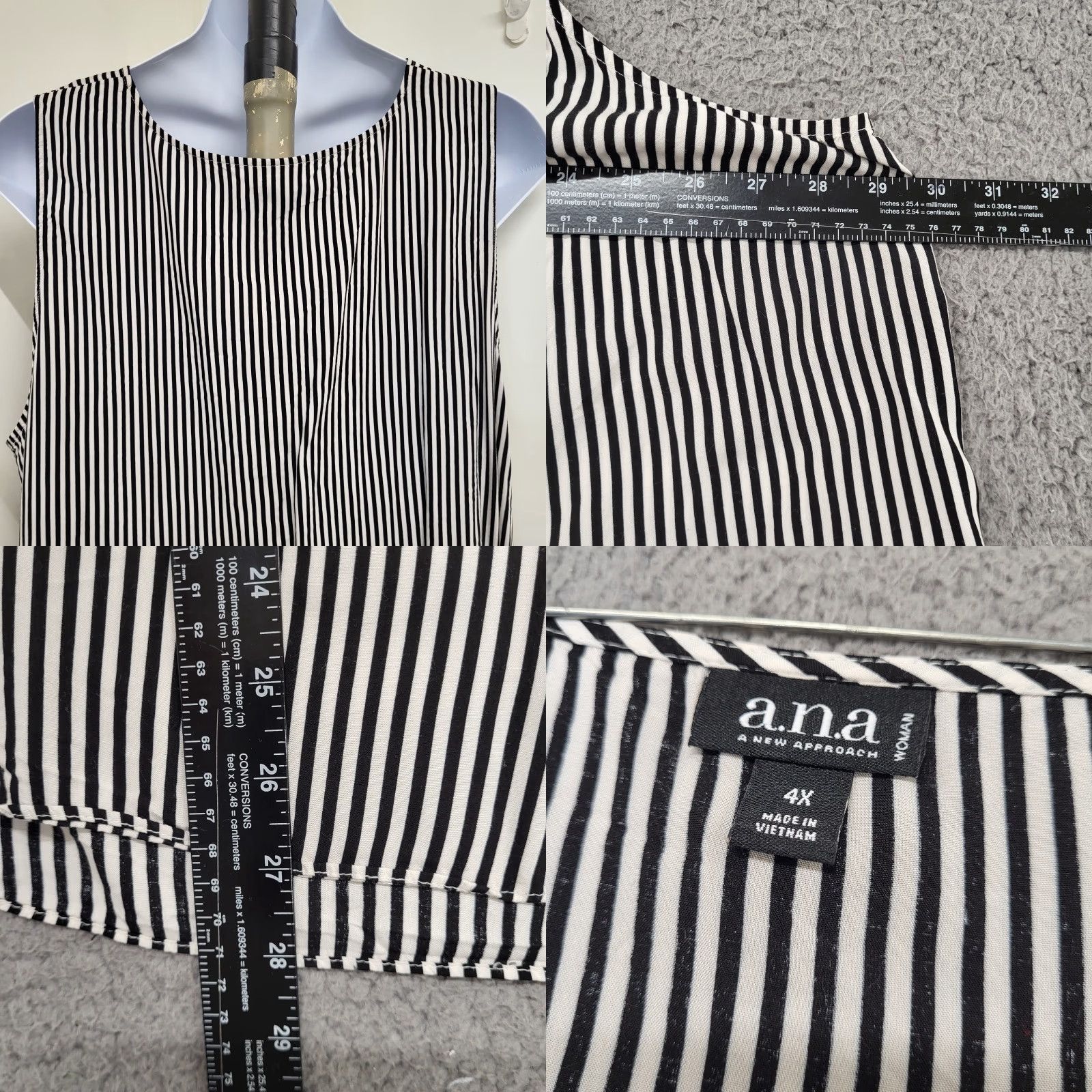 Vintage A.N.A A New Approach Blouse Sleeveless Black White Striped 4X Plus Size Women Tank Shirt Size XXL / US 16-18 / IT 52-54 - 8 Thumbnail
