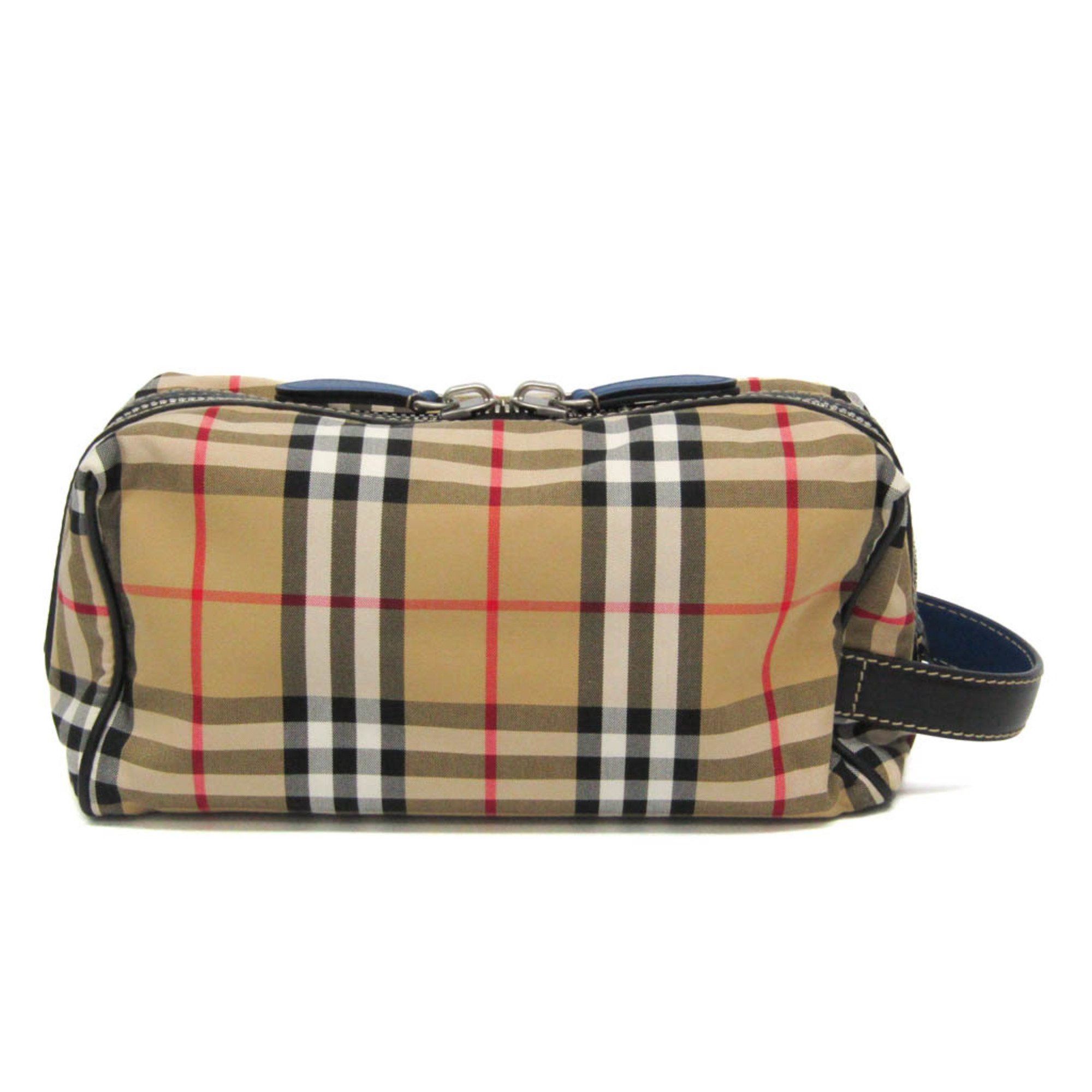 Burberry Vintage Check Wash Bag 40747251 WomenMen LeatherNylon Canvas Clutch BagPouch Beige