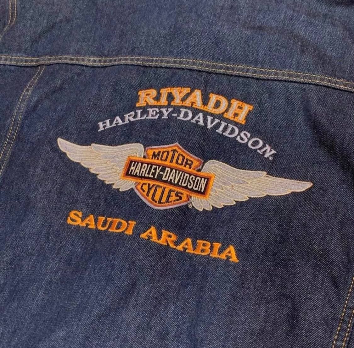 Harley Davidson Vintage HARLEY DAVIDSON Denim Jacket Embroidered Big Logo Size US XL / EU 56 / 4 - 4 Thumbnail