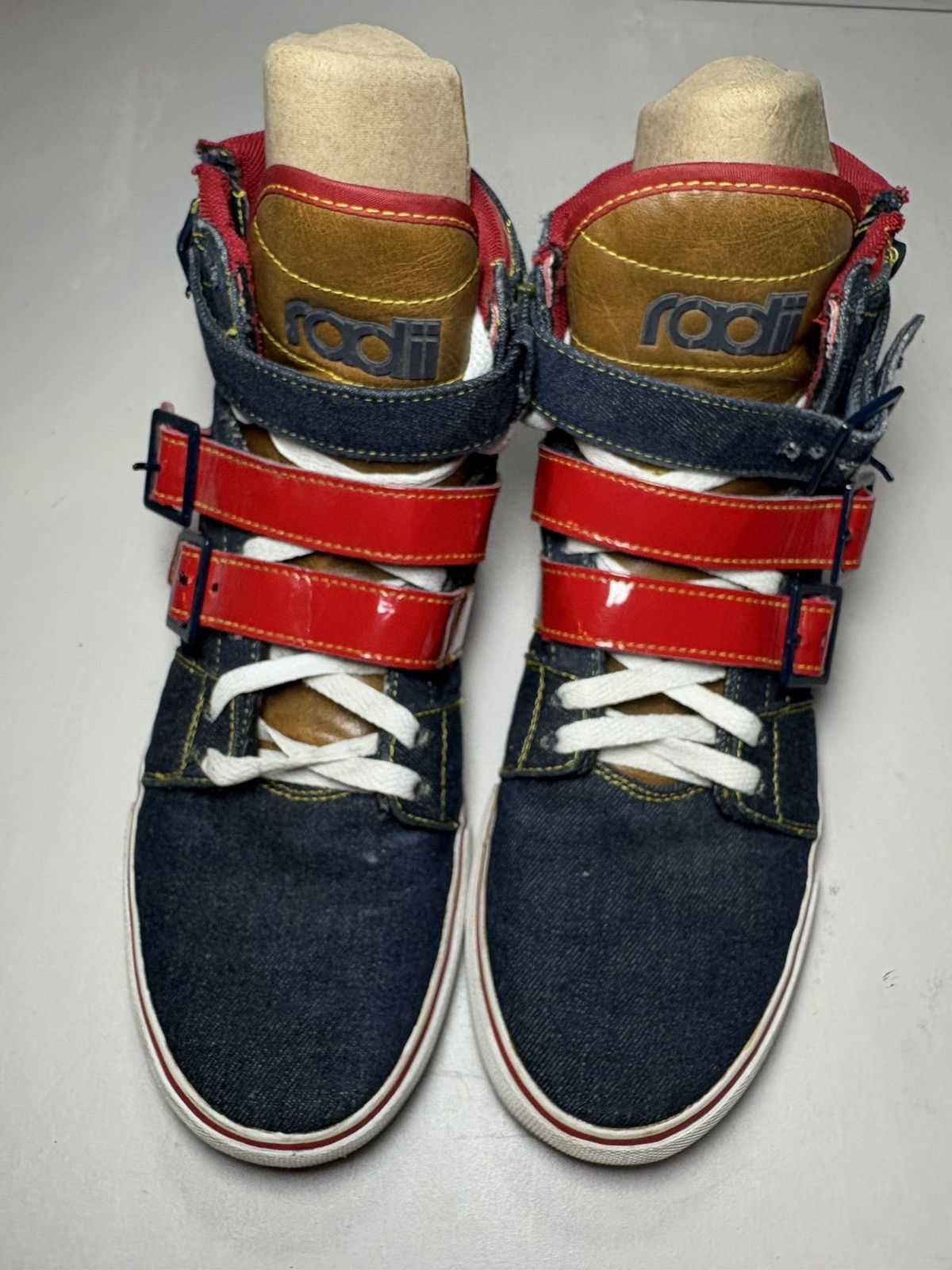 RADII Radii Straight Jacket High Top Sneakers Denim & Red Size US 9 / EU 42 - 1 Thumbnail