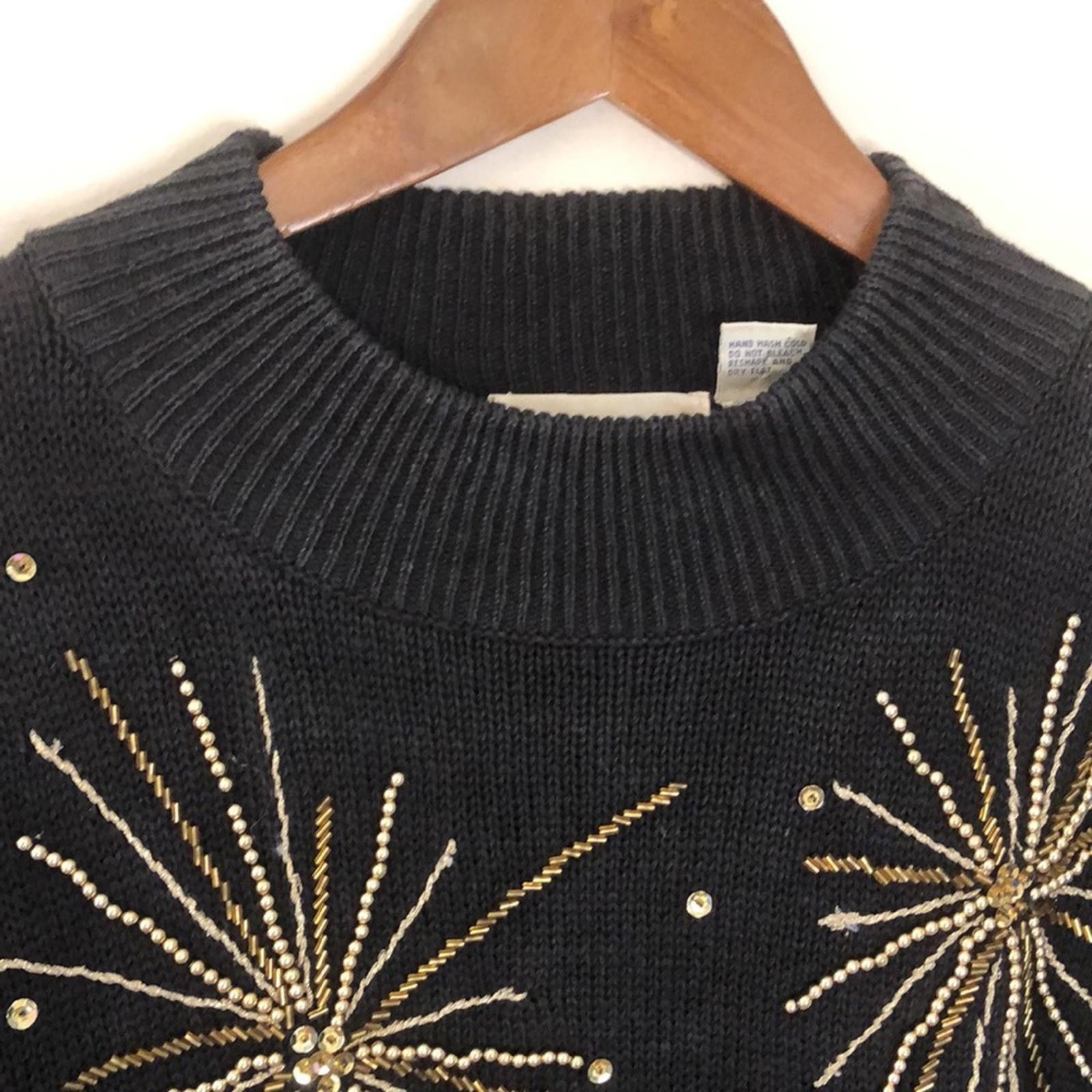 Other Allison Smith Black Knit Sweater beaded sparkles SZ LG Size L / US 10 / IT 46 - 3 Thumbnail
