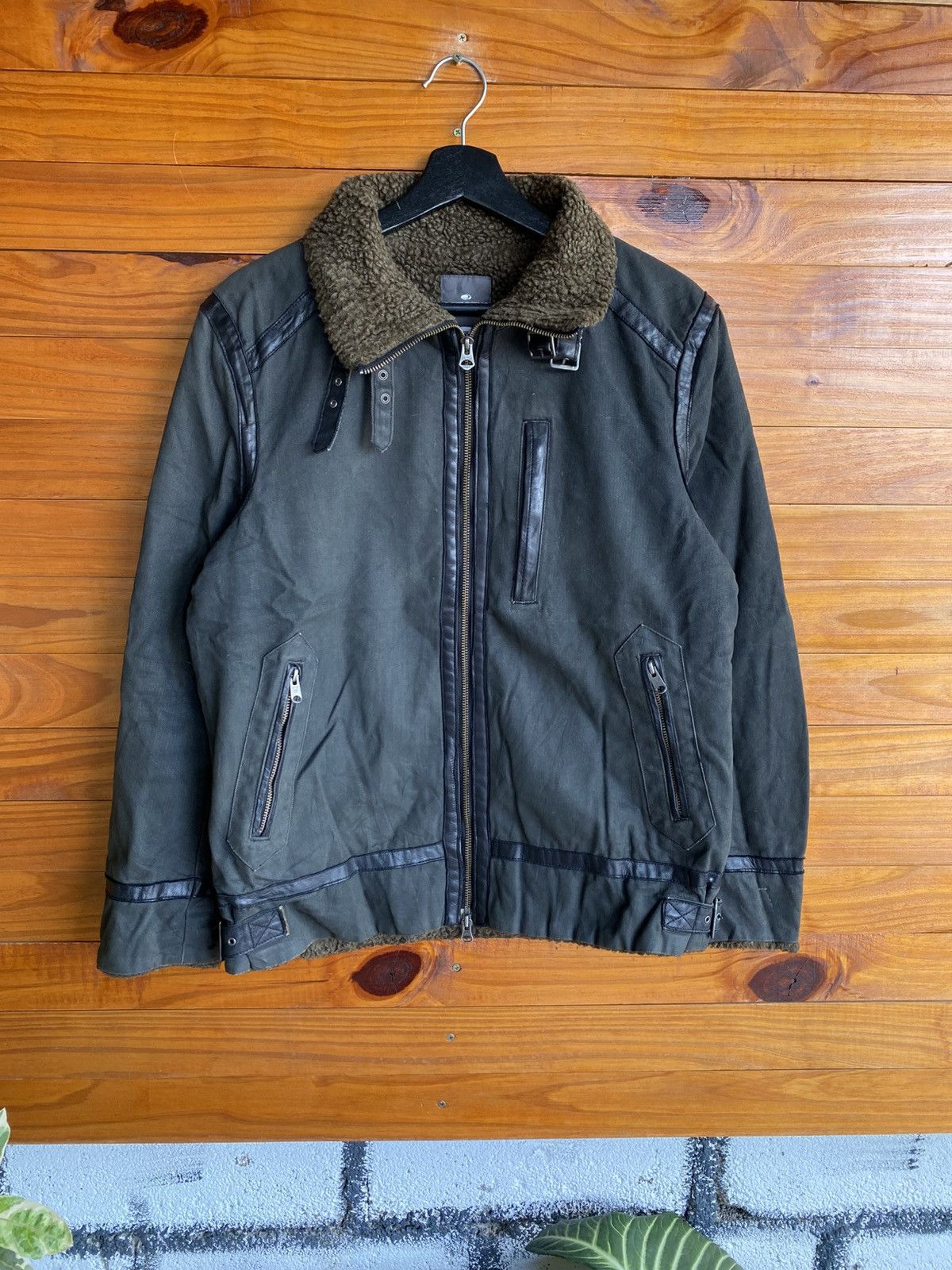 Japanese Brand Rattle Trap Sherpa Lined Olive Green Jacket Biker Winter Size US M / EU 48-50 / 2 - 4 Thumbnail