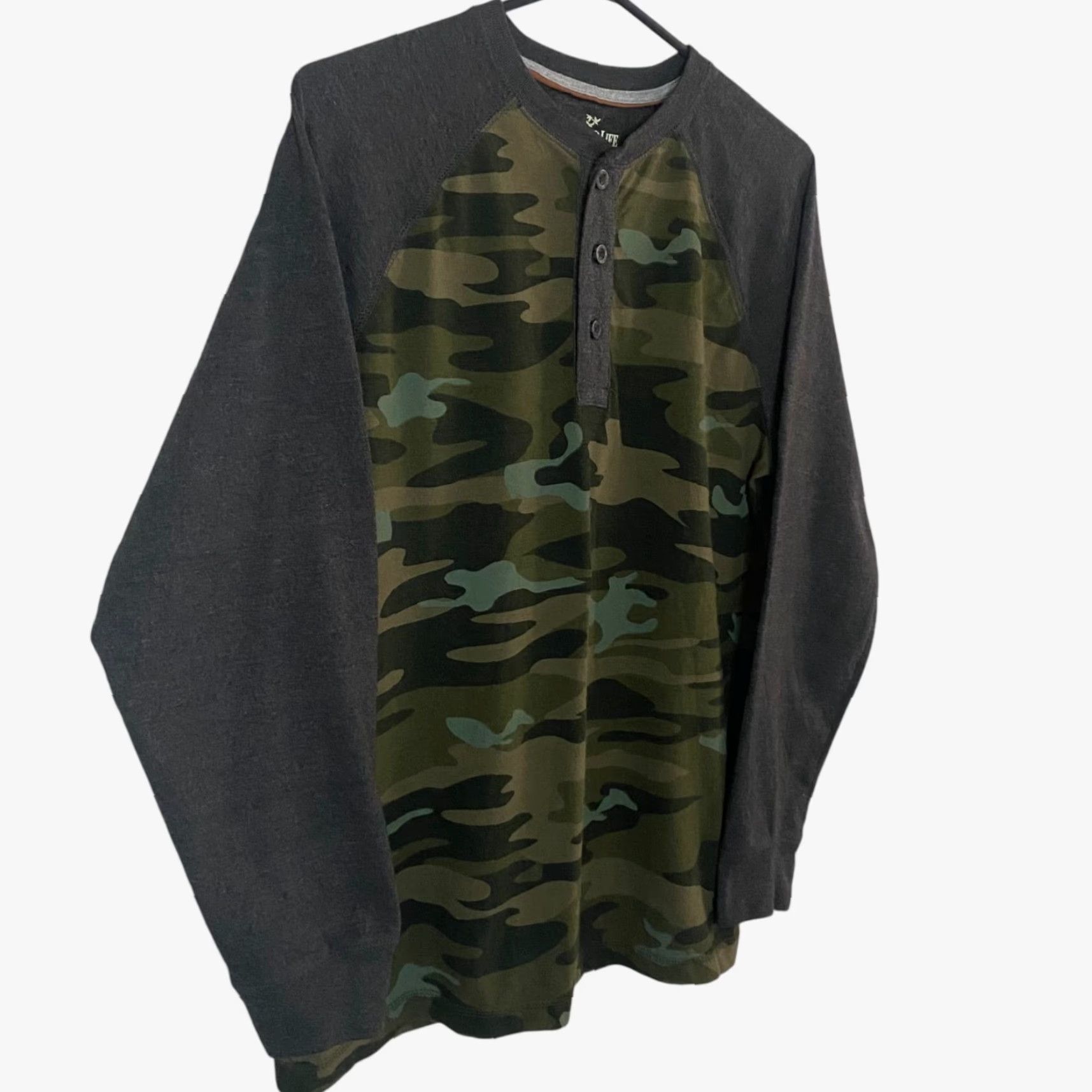 Vintage Outdoor Life Camo Henley Shirt Green/Gray Men M Long-Sleeve Tee Size US M / EU 48-50 / 2 - 2 Thumbnail