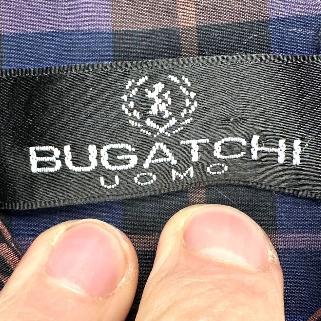 BUGATCHI Bugatchi Uomo Button-Up Shirt Adult Medium Navy Brown Plaid Long Sleeve Mens Size US M / EU 48-50 / 2 - 4 Thumbnail