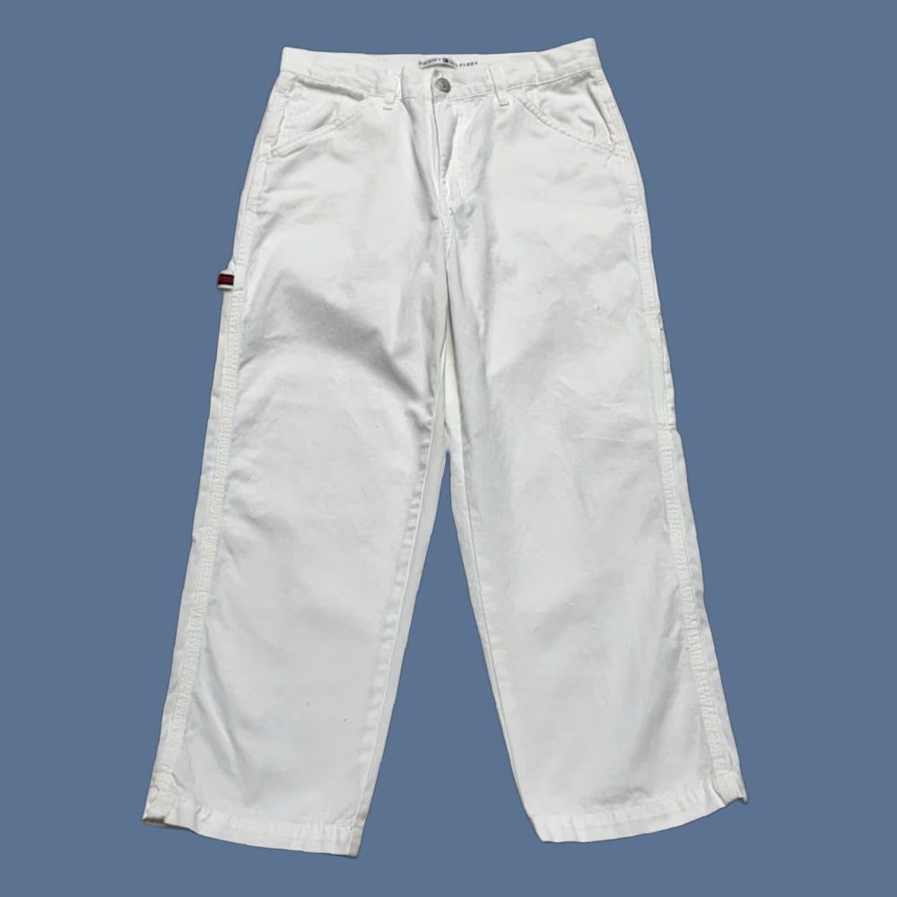Tommy Hilfiger VINTAGE Tommy Hilfiger Pants Women's Capri Cropped White 90s Retro Logo Zipper Button Cotton Canvas Regular Straight Mid Rise 4 Womens Size 27" / US 4 / IT 40 - 1 Thumbnail