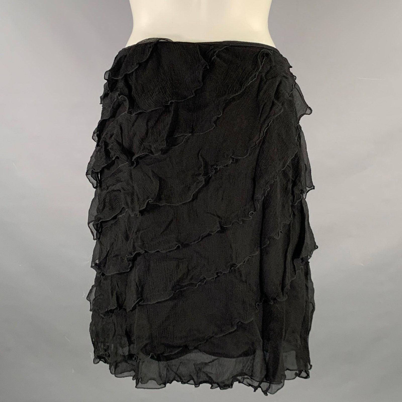 Blumarine BLUMARINE Size S Black Silk Ruffled Knee-Length Skirt Size 27" / US 4 / IT 40 - 2 Thumbnail
