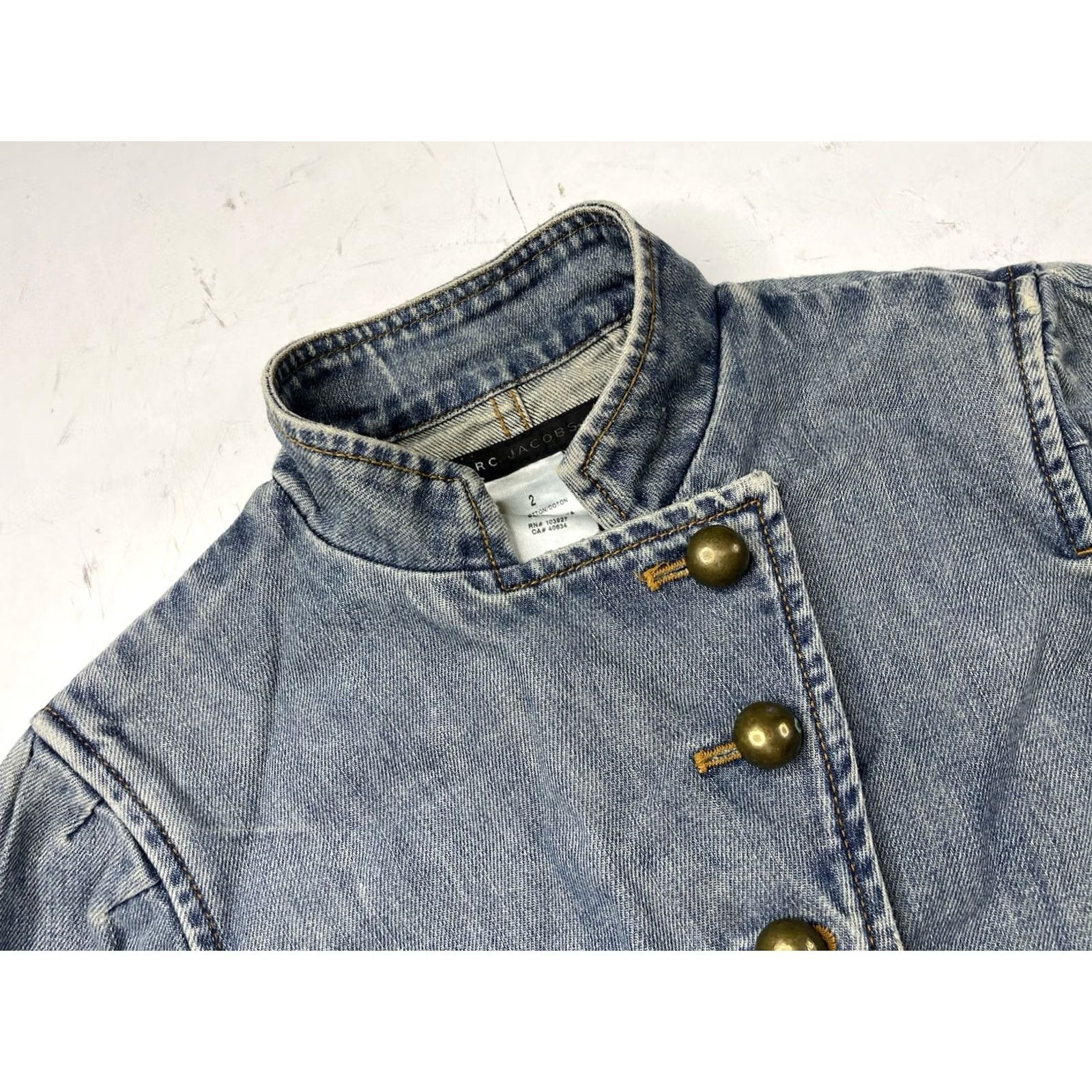 Marc Jacobs VINTAGE Marc Jacobs Denim Jacket Military Steampunk Pleated Button 2 Blue Womens Oversized Short Sleeve Winter Spring Fall Summer 2 XS? Size XS / US 0-2 / IT 36-38 - 6 Thumbnail