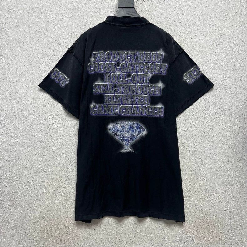 Balenciaga Balenciaga Black Washed Diamond See Now Buy Now Short Slee Size US S / EU 44-46 / 1 - 2 Thumbnail