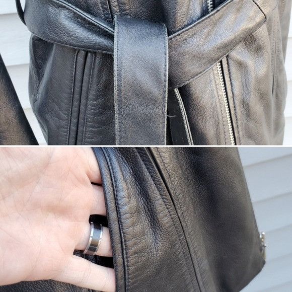 Vintage × Wilsons Leather Vintage 90s y2k Wilson's Black Leather Mid Length Belt Coat Size M / US 6-8 / IT 42-44 - 4 Thumbnail