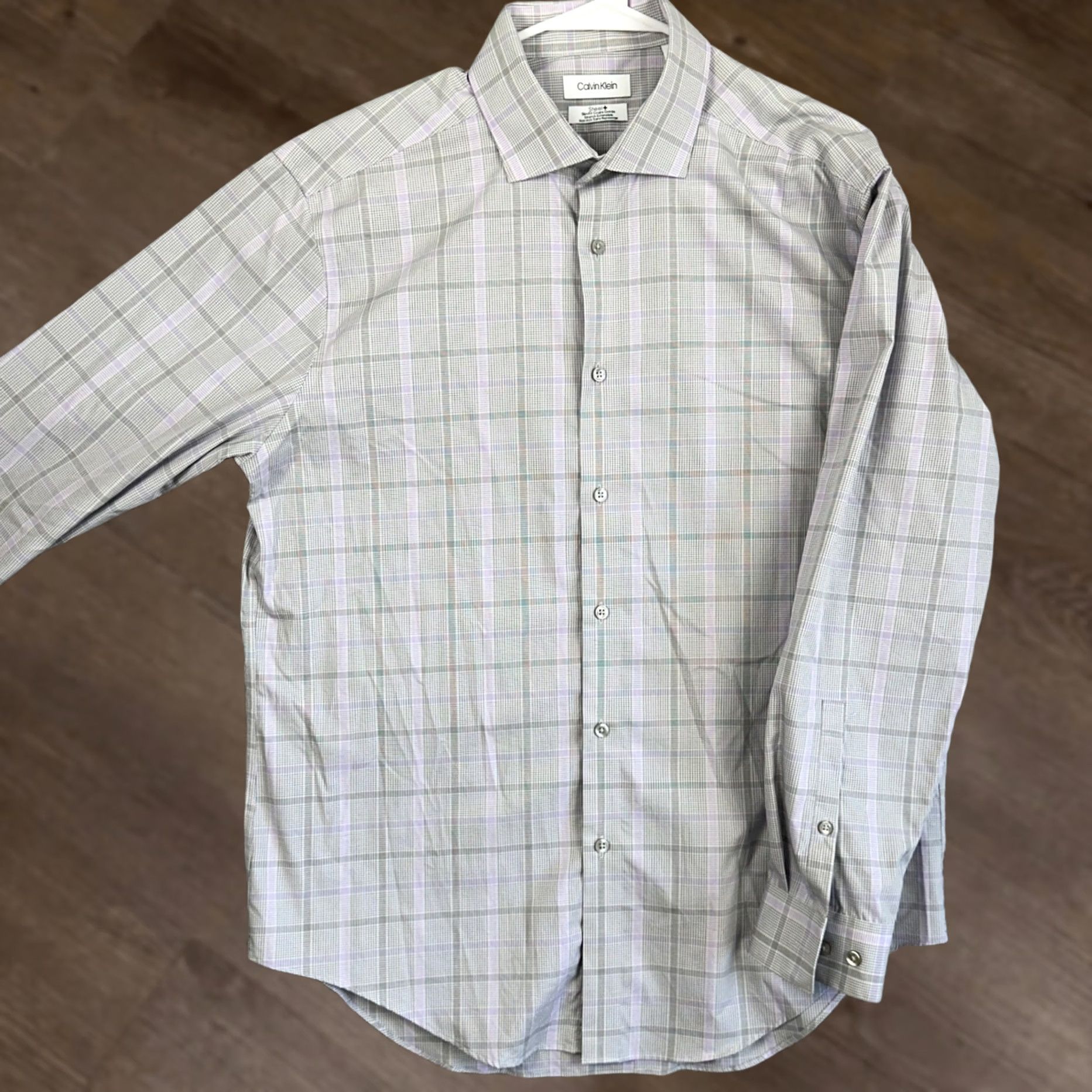 Calvin Klein Calvin Klein Shirt Dress Mens 16.5 32-33 Black Purple Plaid Slim Fit Button-Down Collar 96% Cotton 4% Spandex Breastmens Preppy Shirt Dress Mens Size 46R - 1 Thumbnail