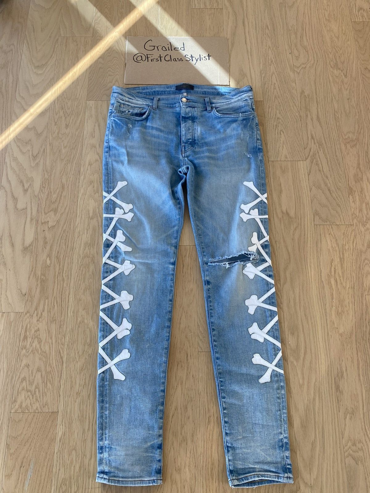 image of Amiri Bones Denim in Blue, Men's (Size 36)