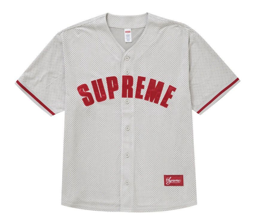 image of Supreme Ultrasuede Mesh Baseball Jersey in Grey, Men's (Size 2XL)