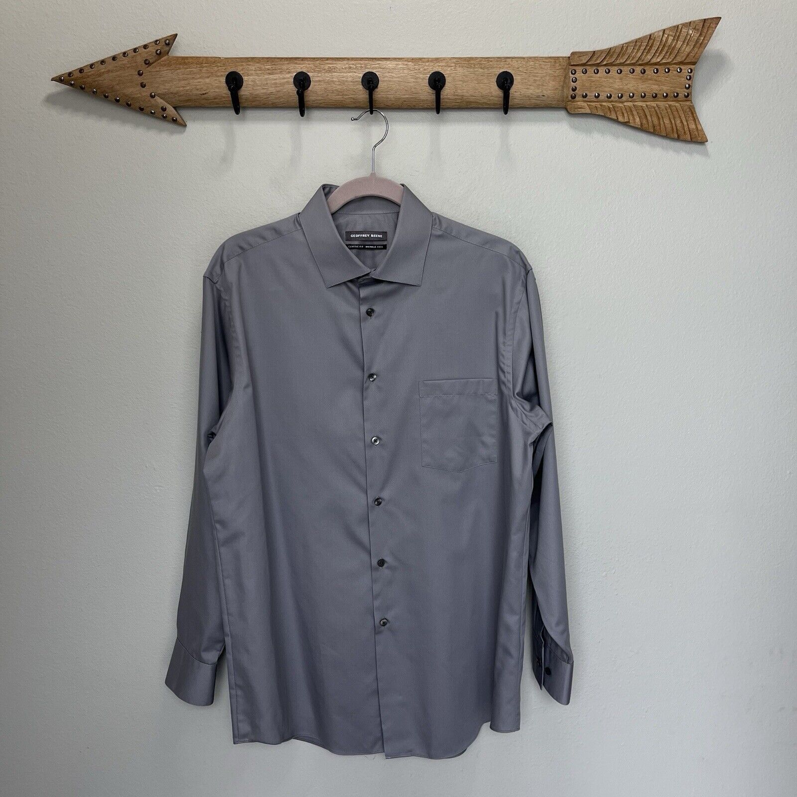Geoffrey Beene Geoffrey Beene | Gray Wrinkle Free Classic Fit Long Sl Shirt Size US M / EU 48-50 / 2 - 1 Thumbnail