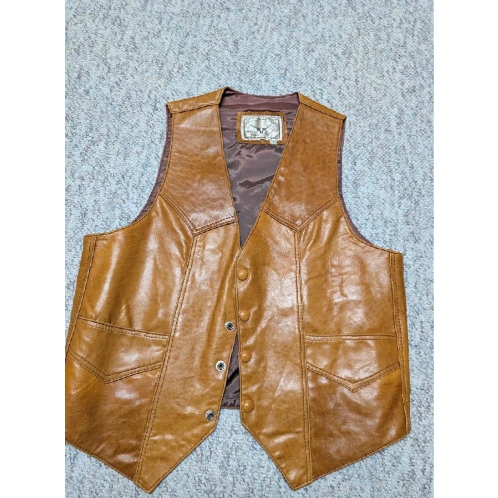 Vintage VINTAGE handcrafted brown leather Western vest S Men 38-40 Harley snap front rodeo Cowboy motorcycle Size US S / EU 44-46 / 1 - 3 Thumbnail