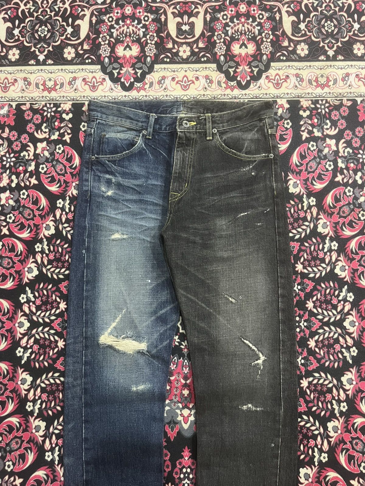 Japanese Brand Maison Conception Libre Two Toned Distressed Whisker Jeans Size US 32 / EU 48 - 3 Thumbnail