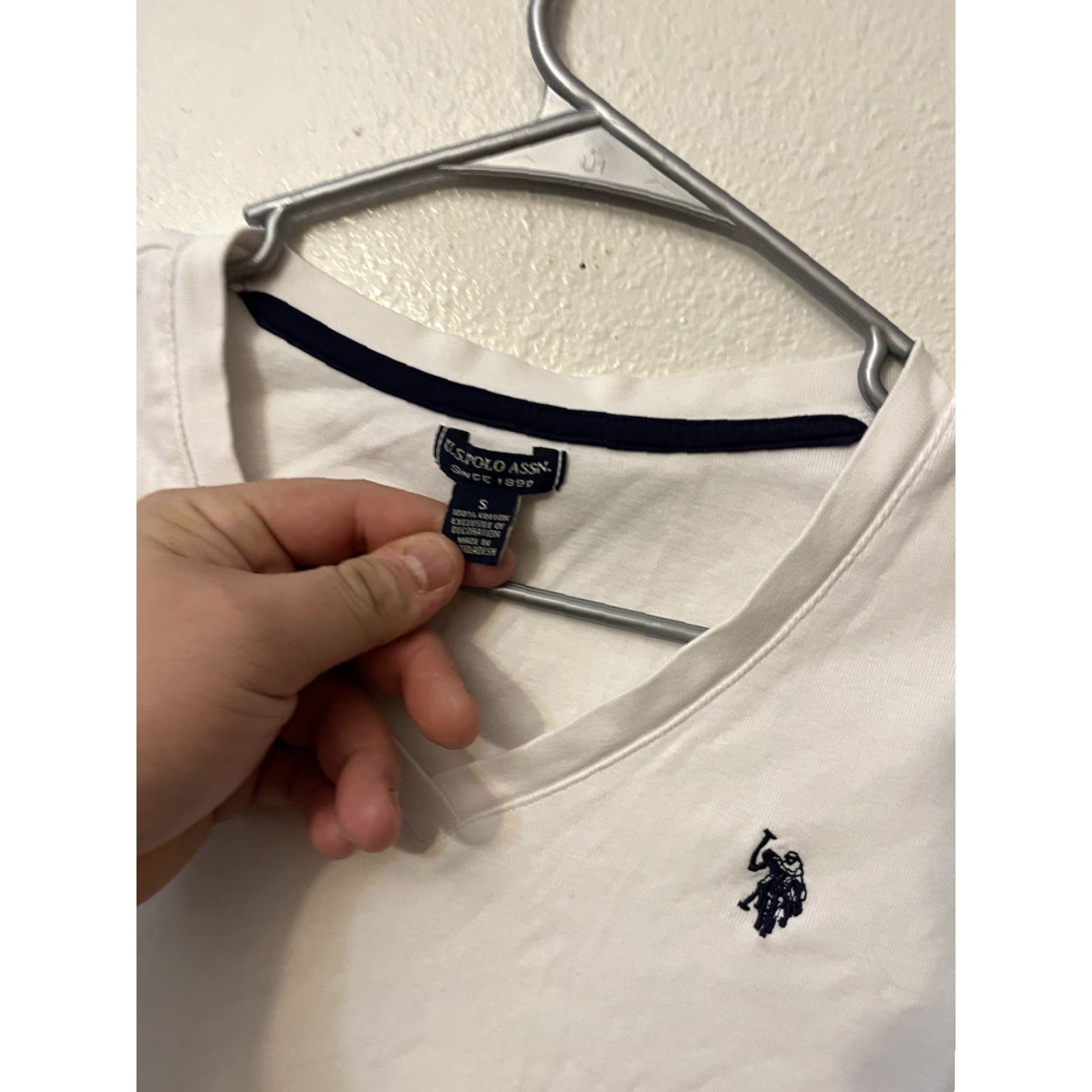 Vintage US Polo Assn T-Shirt Shirt Women Long Sleeve White with Logo V-Neck 100% Cotton Size S / US 4 / IT 40 - 2 Thumbnail