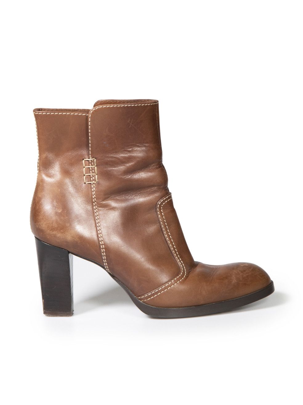 image of Tods Brown Leather Mid Heel Shoes Ankle Boots, Women's (Size 8)