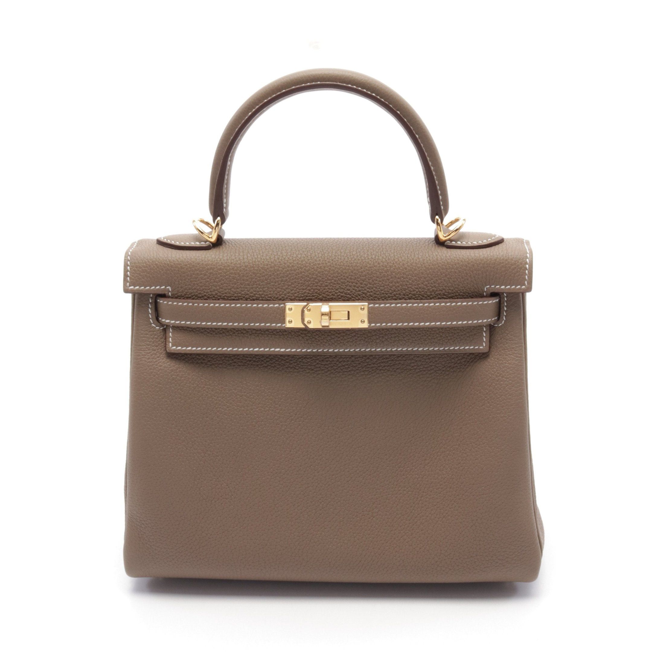 Hermes Kelly 25 Etoupe Handbag Togo Gray Brown Gold Hardware