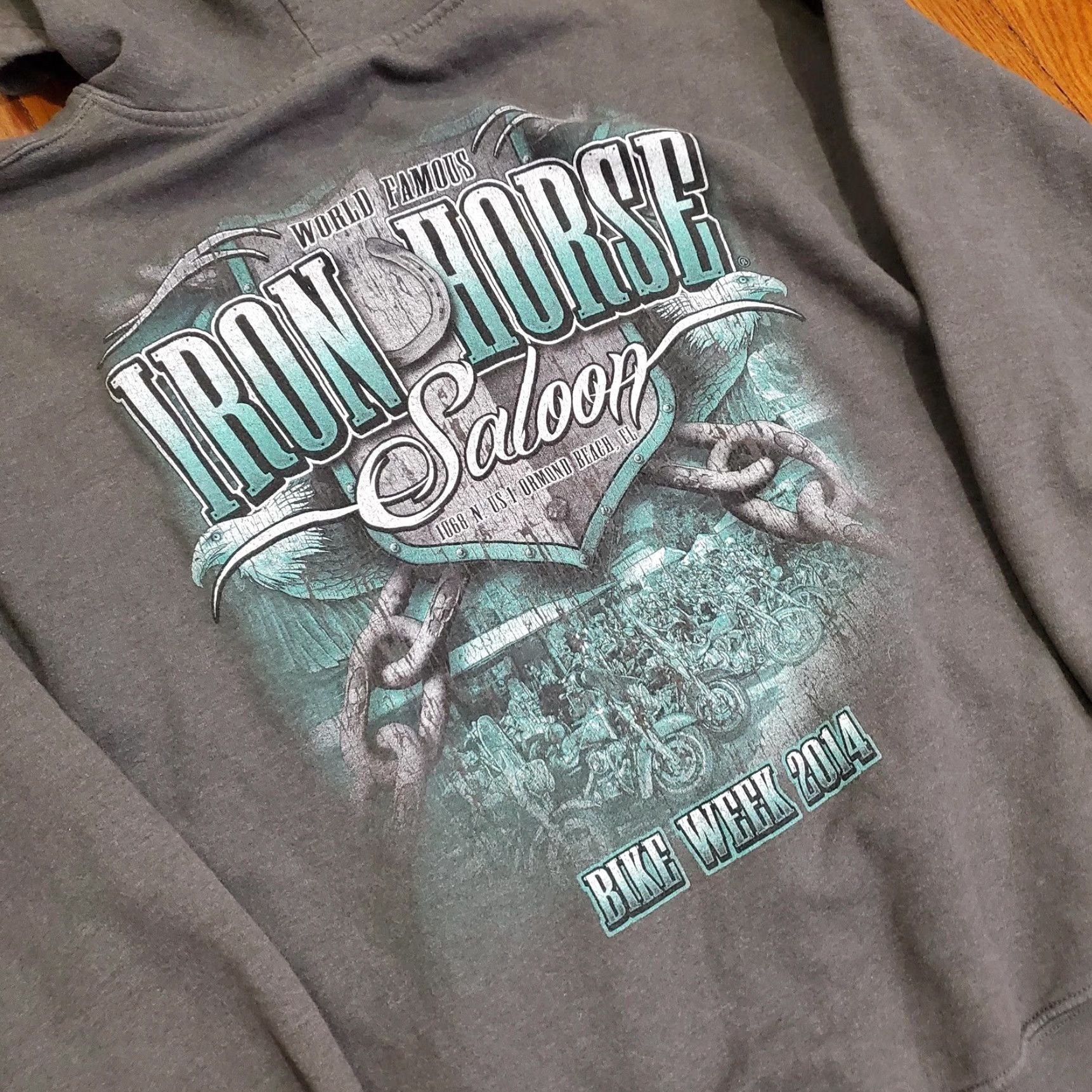 Gildan IRON HORSE SALOON Gildan Hoodie Sweatshirt Mens Large Gray Full Zip Bike Week 2014 Size US L / EU 52-54 / 3 - 4 Thumbnail