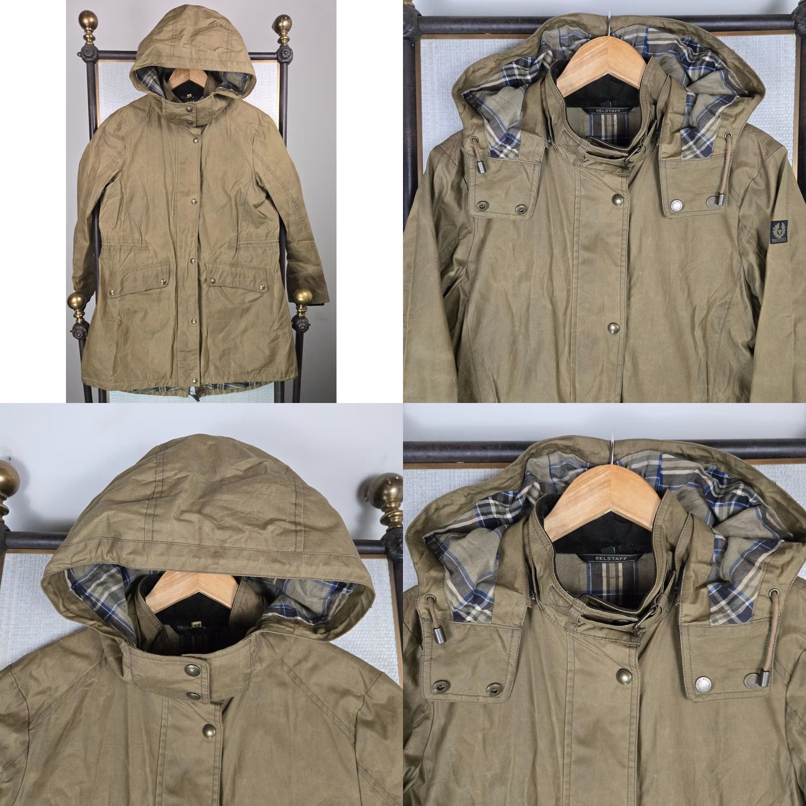 Belstaff VINTAGE Belstaff Womens Large Waxed Cotton Hooded Fishtail Parka Jacket Coat Size L / US 10 / IT 46 - 9 Thumbnail