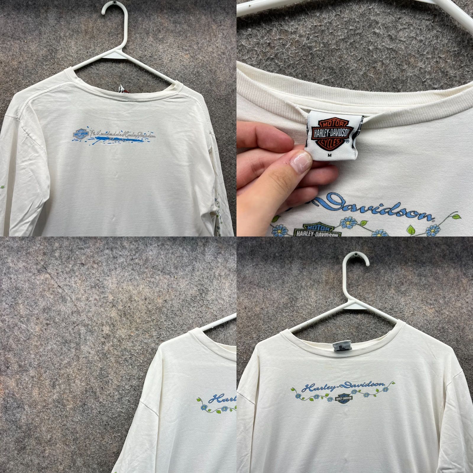 Harley Davidson Harley-Davidson Shirt Womens M Beige Floral Graphic Cotton Long Sleeve Y2K Embroidered T-Shirt Modern Basic Spring Summer Mens Womens Girls Boys Size M / US 6-8 / IT 42-44 - 8 Thumbnail