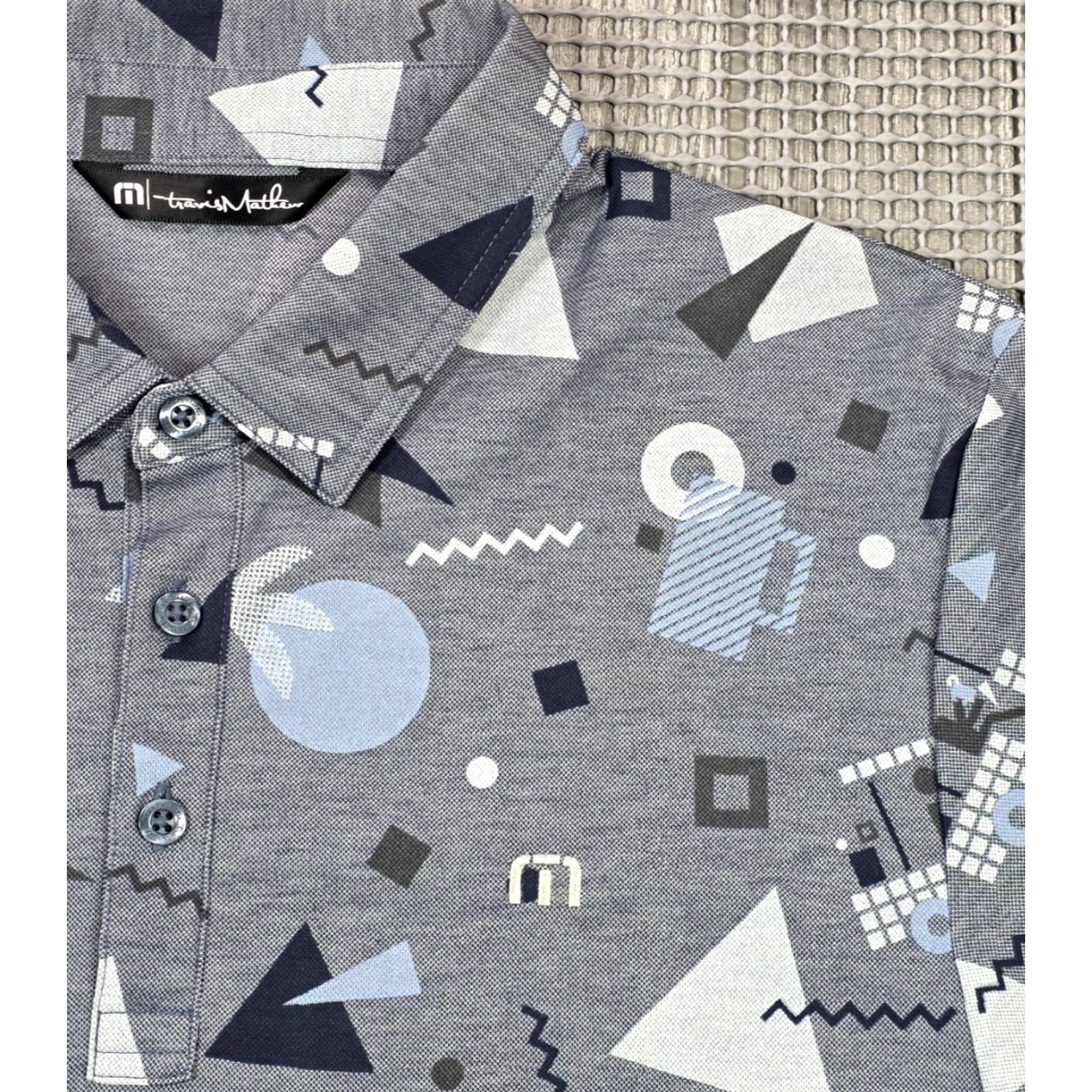 TravisMathew Travis Mathew Polo Shirt Mens M Gray Blue Geometric Print Pima Cotton Golf Polo Shirt M Gray Geometric Print Travis Mathew Size US M / EU 48-50 / 2 - 3 Thumbnail