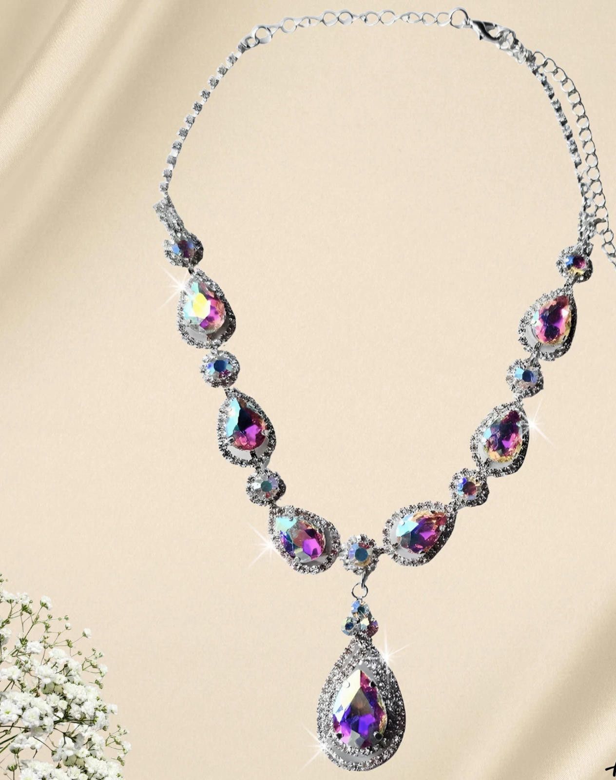 Other Necklace Rhinestone Adjustable Iridescent Pageant Prom 18" Size ONE SIZE - 2 Thumbnail