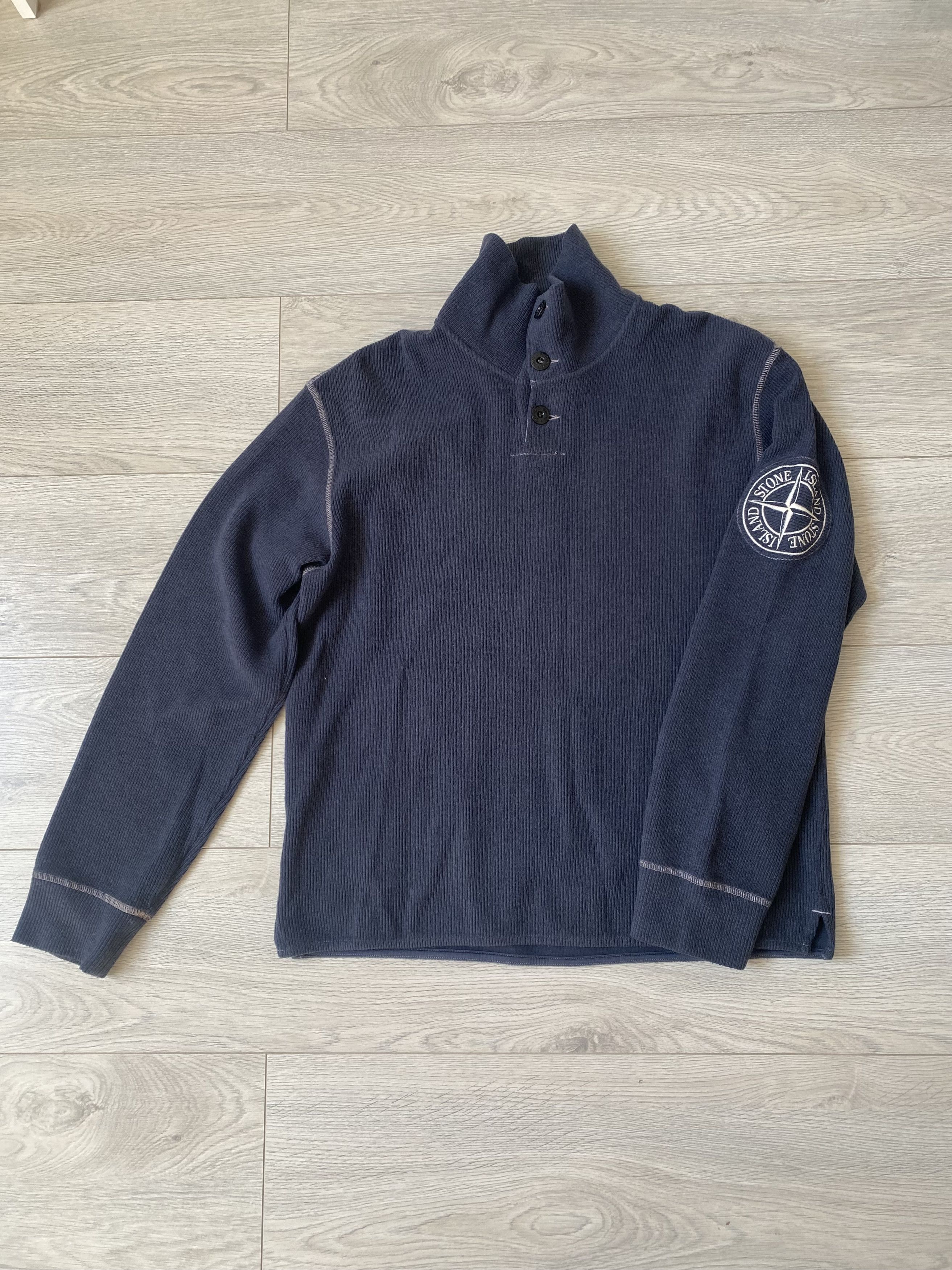 image of Massimo Osti x Stone Island Vintage Big Logo Sweater in Navy Blue, Men's (Size Medium)