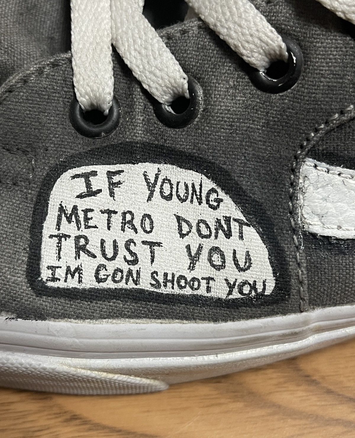I Ain't Dead Yet × Vans Malik Morillo Custom 1/1 Vans Sk8 Hi Rap Lyrics Sneakers Size US 10.5 / EU 43-44 - 7 Thumbnail
