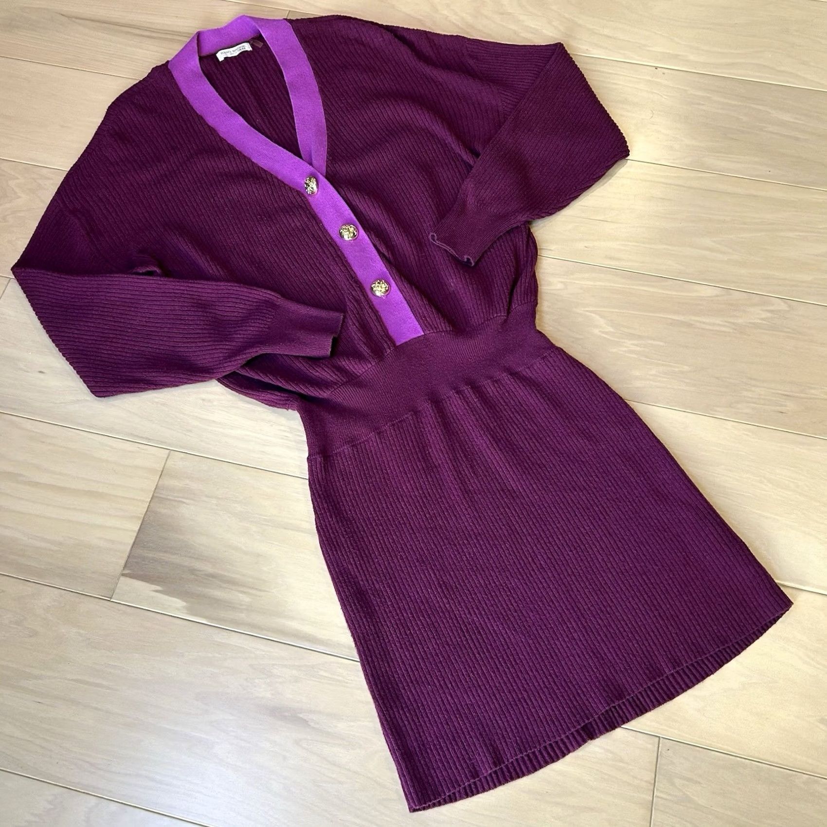 Ramy Brook Ramy Brook Andrea V-Neck Mini Sweater Dress Mulberry Women’s Large L Short Sleeve Knit Buttoned V-Neck Casual Party Wedding Size L / US 10 / IT 46 - 2 Thumbnail