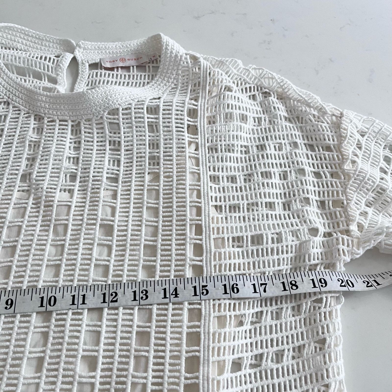 Tory Burch Tory Burch Ivory Open Knit Crochet Lace Short Sleeve Top Size M / US 6-8 / IT 42-44 - 12 Thumbnail